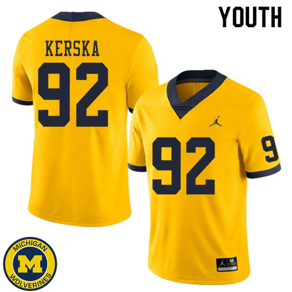 Youth University of Michigan #92 Karl Kerska Yellow Official Game Jersey